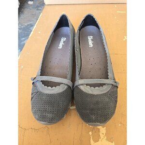 Skechers 46591 Grey Slip On Mary Jane Womens 11 Med Leather Floral Shoes Flats